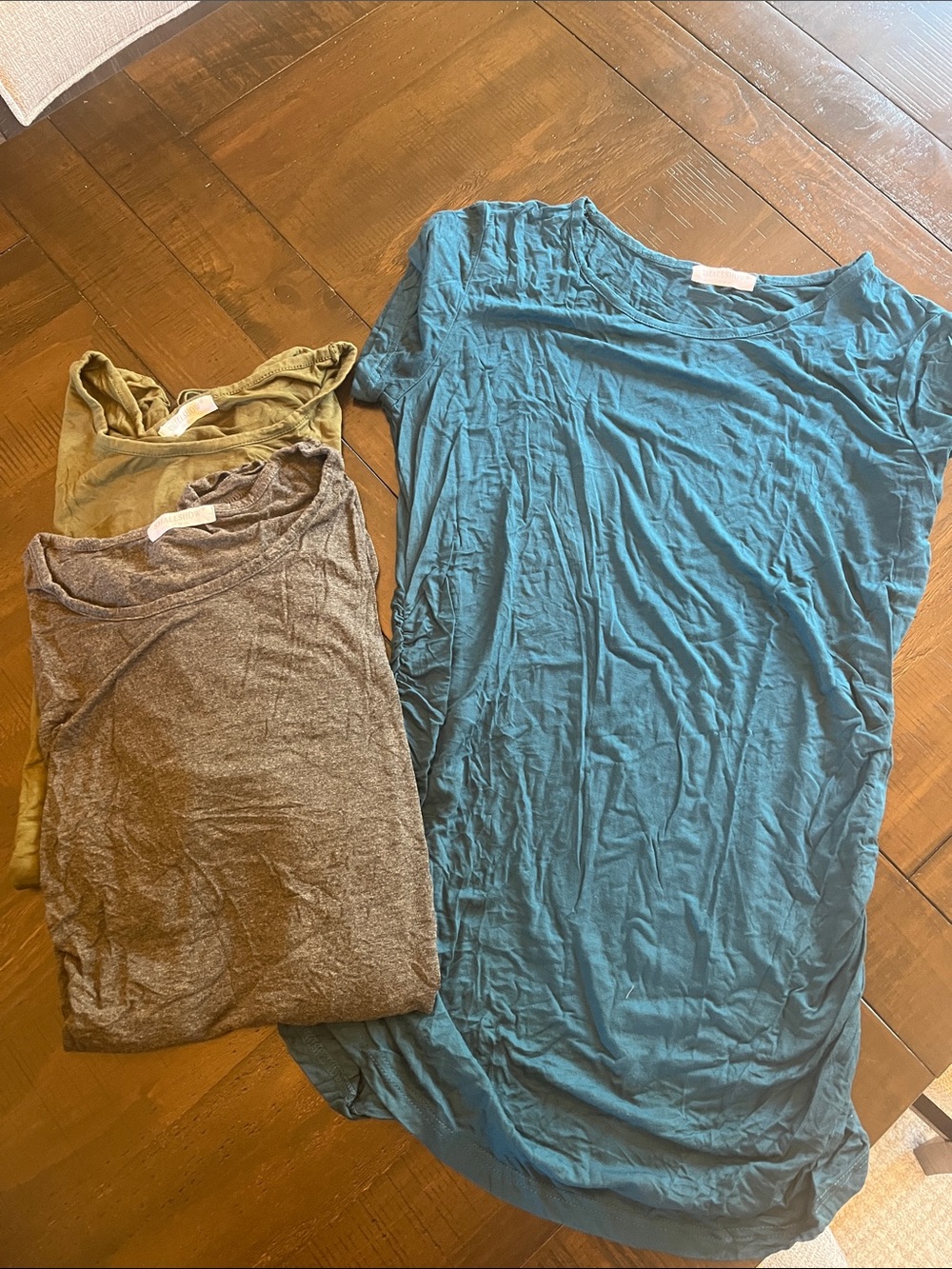 Maternity Soft Lightweight Tee Dress - Teal with Olive & Gray Tees